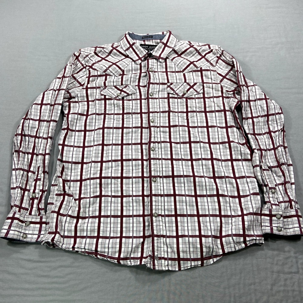 Cody James Shirt Adult Large White Plaid Pearl Snap Western Cowboy Mens